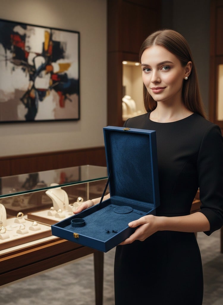 Al Seraj Luxury Jewelry Organizer Set for Women – Premium Rexine & Soft Suede Jewellery Box with Removable Bangle Holder | Necklace, Ring, Earring, Bracelet Storage | Blue (35×25×7.5 cm) - Image 4